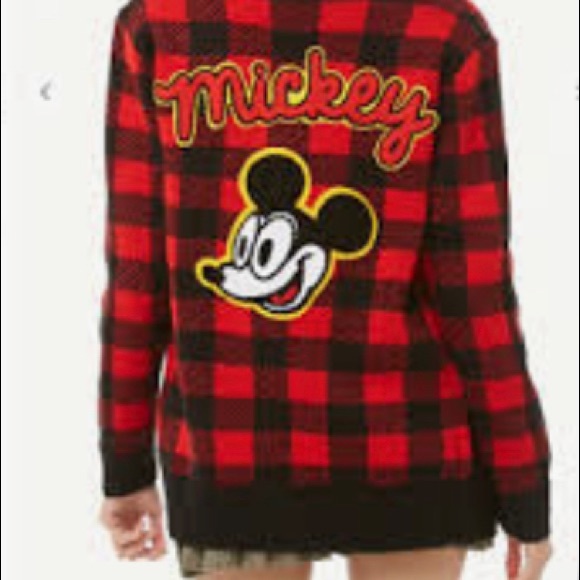 Retro Disney Mickey Mouse Buffalo Plaid Letterman Sweater Cardigan size Small - Picture 3 of 12